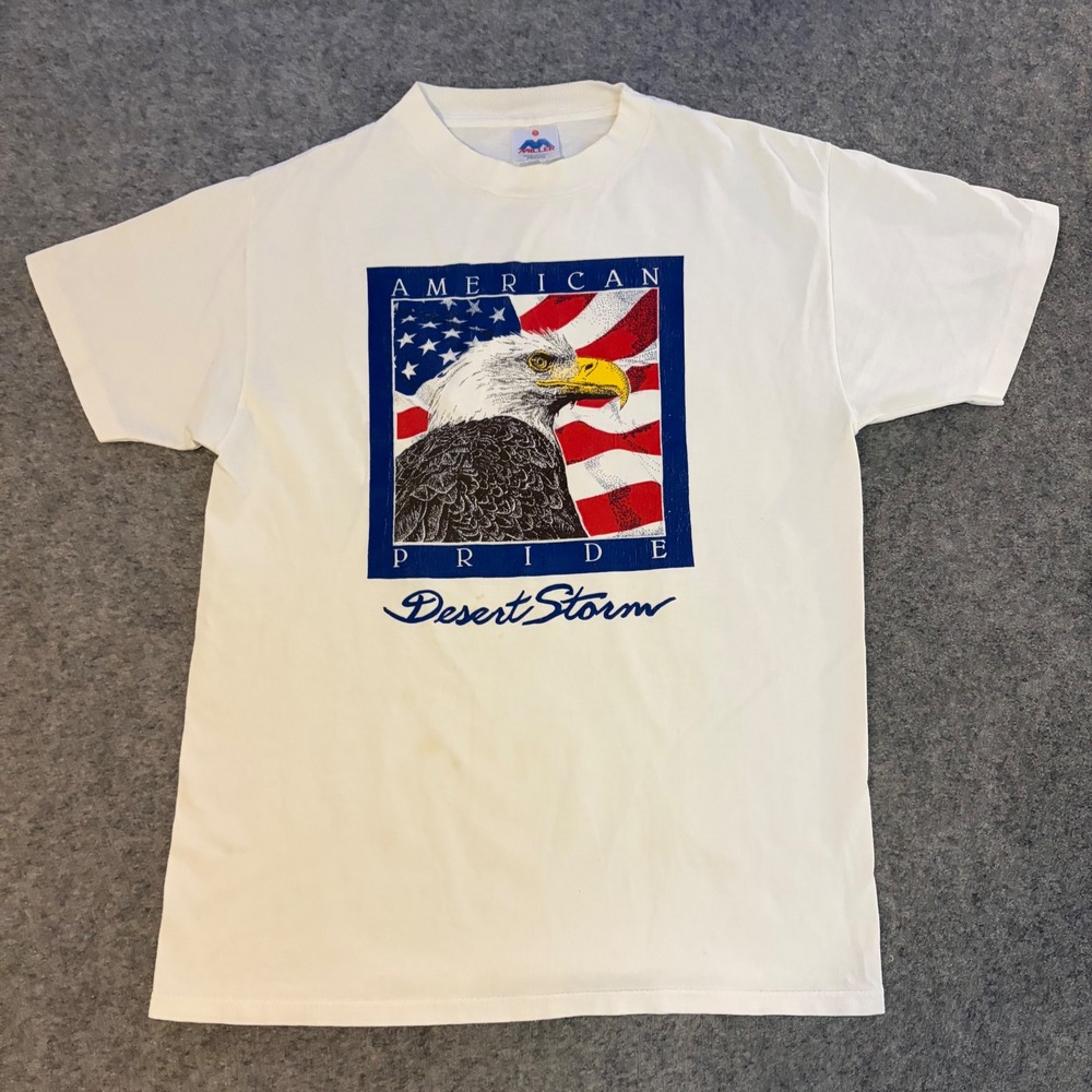 Vintage 90s American Pride Desert Storm Military Army Eagle Center Logo Tee Sz M